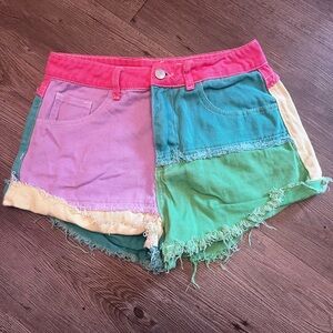 Colorful Women's Patchwork Denim Shorts